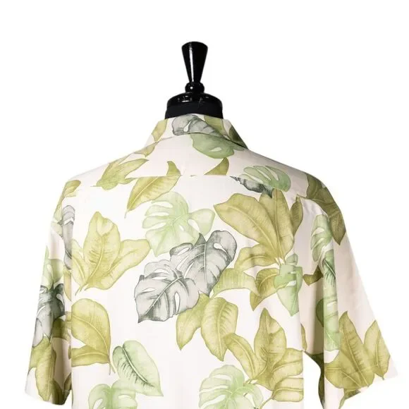 Hilo Hattie Mens Hawaiian Shirt Small Green Floral 100% Silk Aloha Beach Resort - Picture 7 of 8